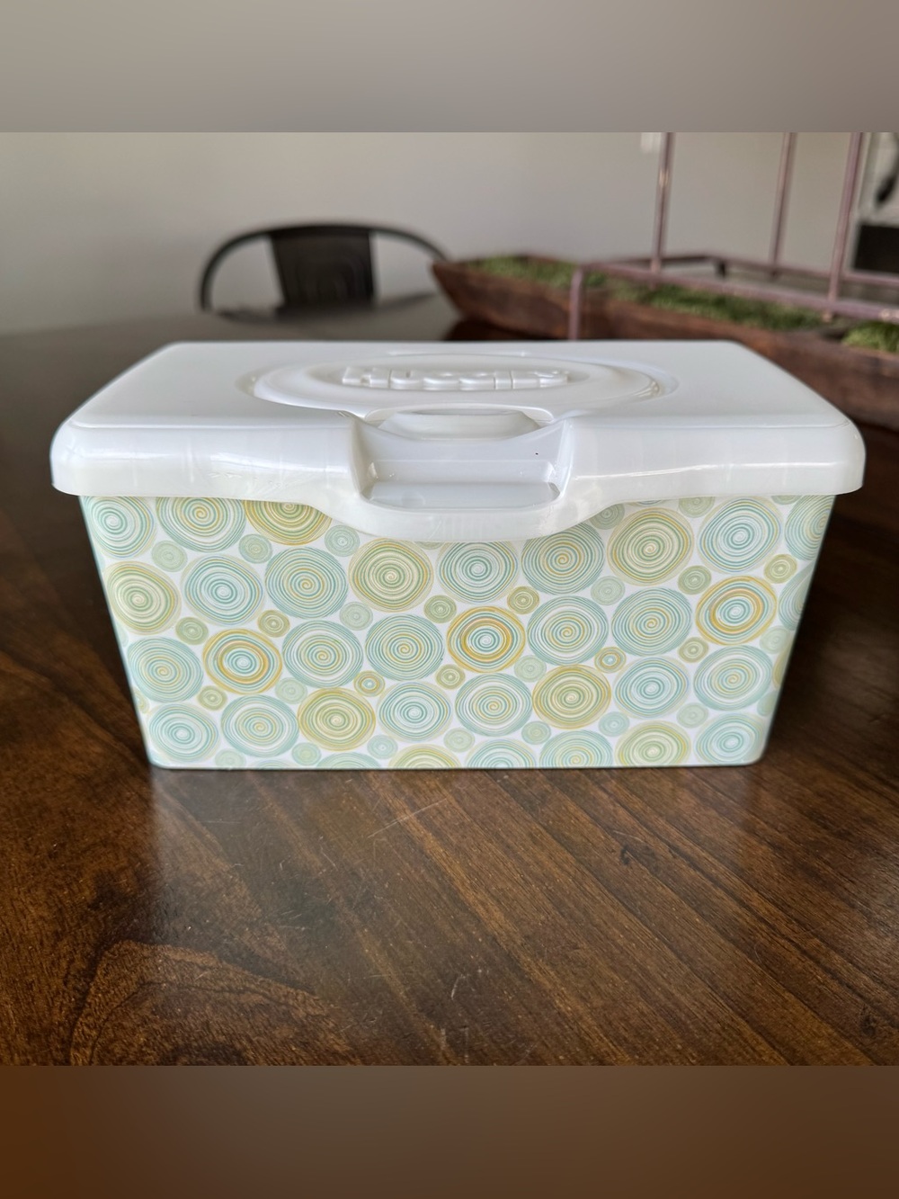 Vintage Huggies Wipes Tub Empty Plastic Container Retro Circle Pattern